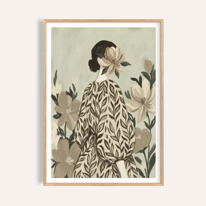 Botanical Portrait Painting art print with Green, Beige, Brown, for living room wall art