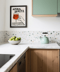 Illustrated Aperol Spritz Print in orange, black, and white for dining area