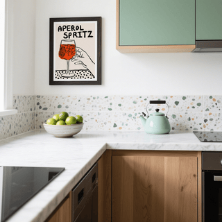 Illustrated Aperol Spritz Print in orange, black, and white for dining area