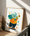 Musical Animal Poster in multicolored hues for children's nursery art print