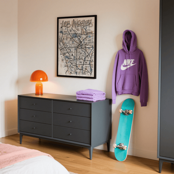 Los Angeles Map Art detail showing Hollywood lettering and bold lines