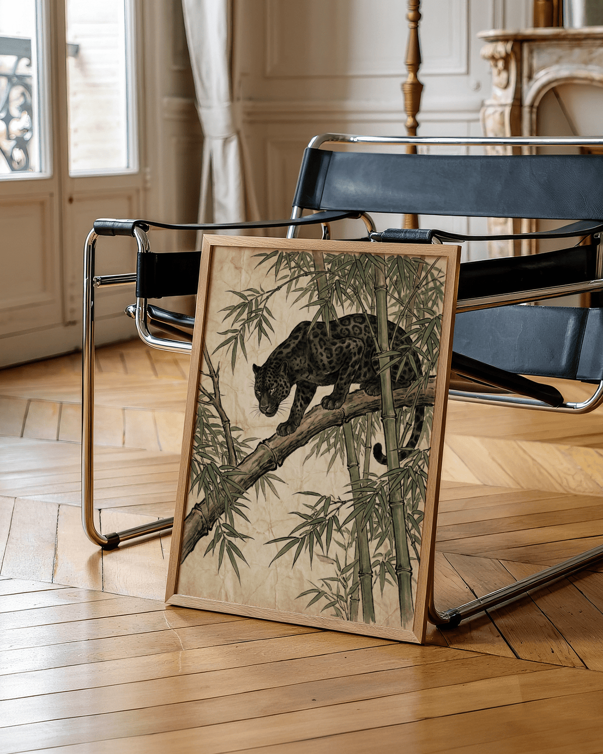 Black Panther Wall Art home decor print with Green bamboo accent