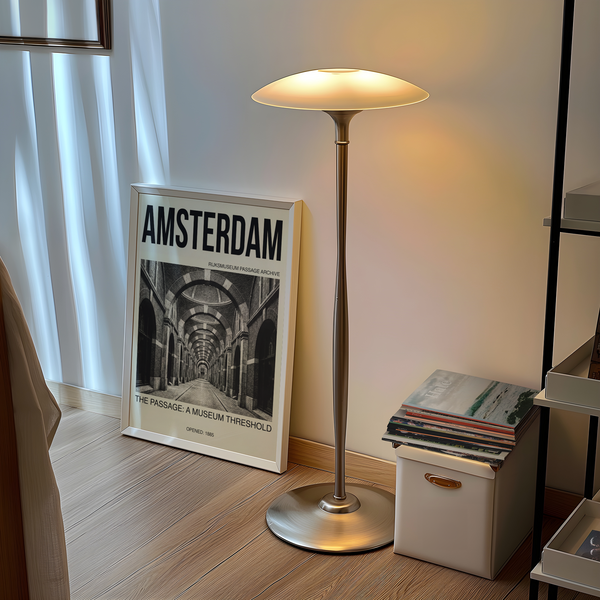 Monochrome poster print of an Amsterdam passage with brick archways and vanishing-point composition