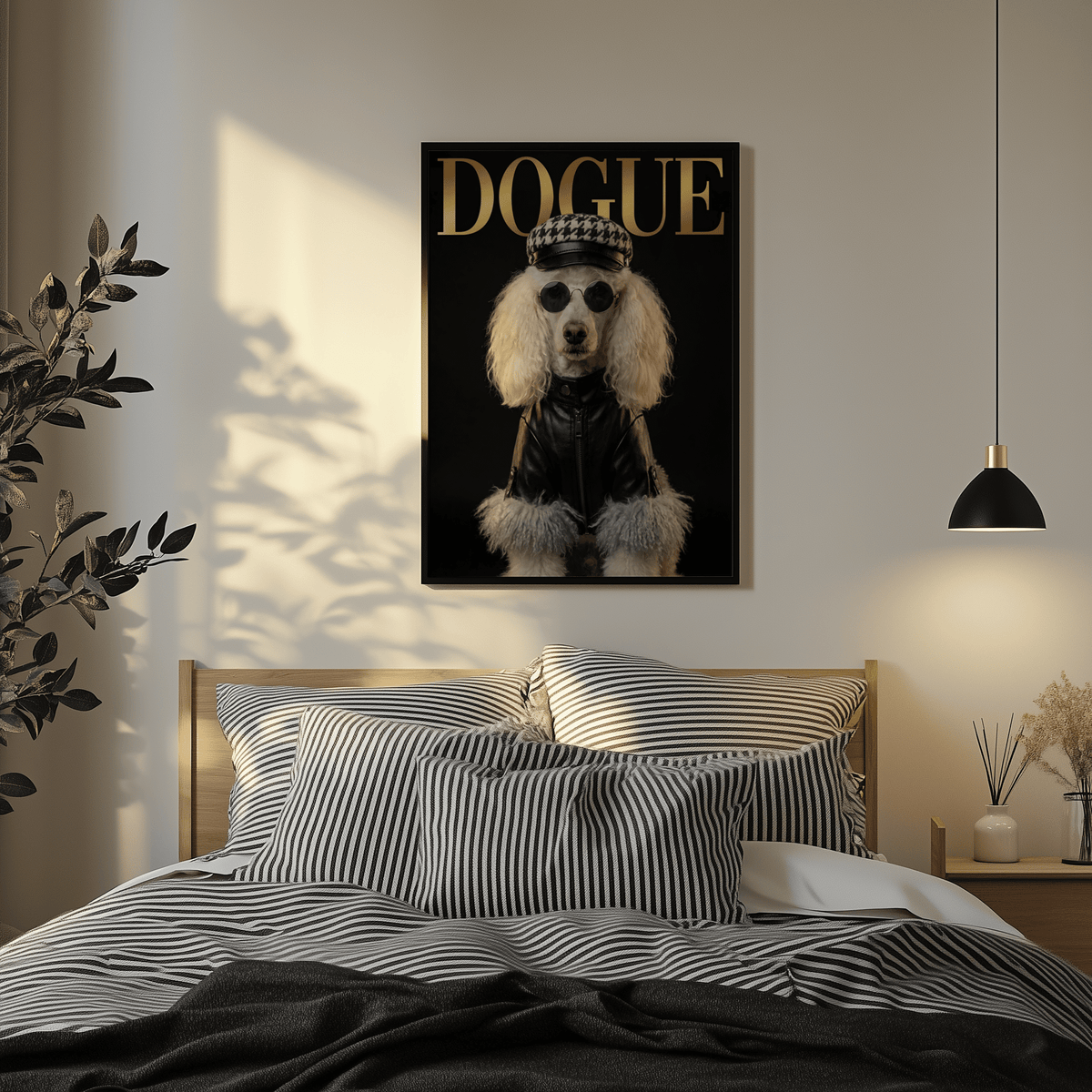 Dog Fashion Print featuring White, Beige, and chic Black tones for study decor