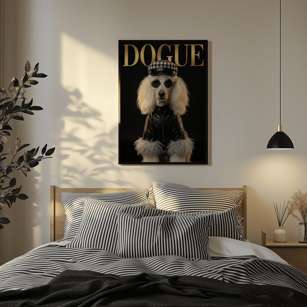 Dog Fashion Print featuring White, Beige, and chic Black tones for study decor