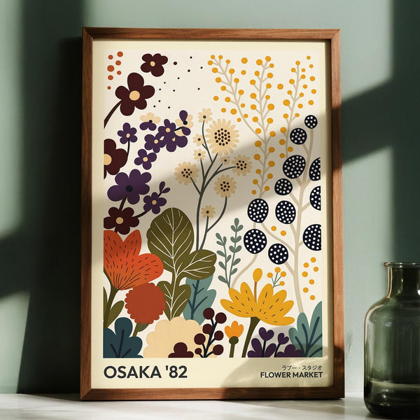 Nature inspired flower prints art with stems and blossoms.