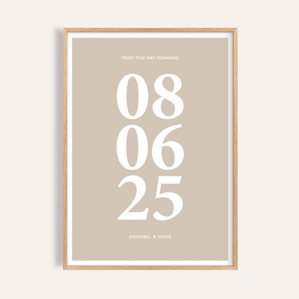 Personalized Anniversary Gift print in Beige and White for living room wall art