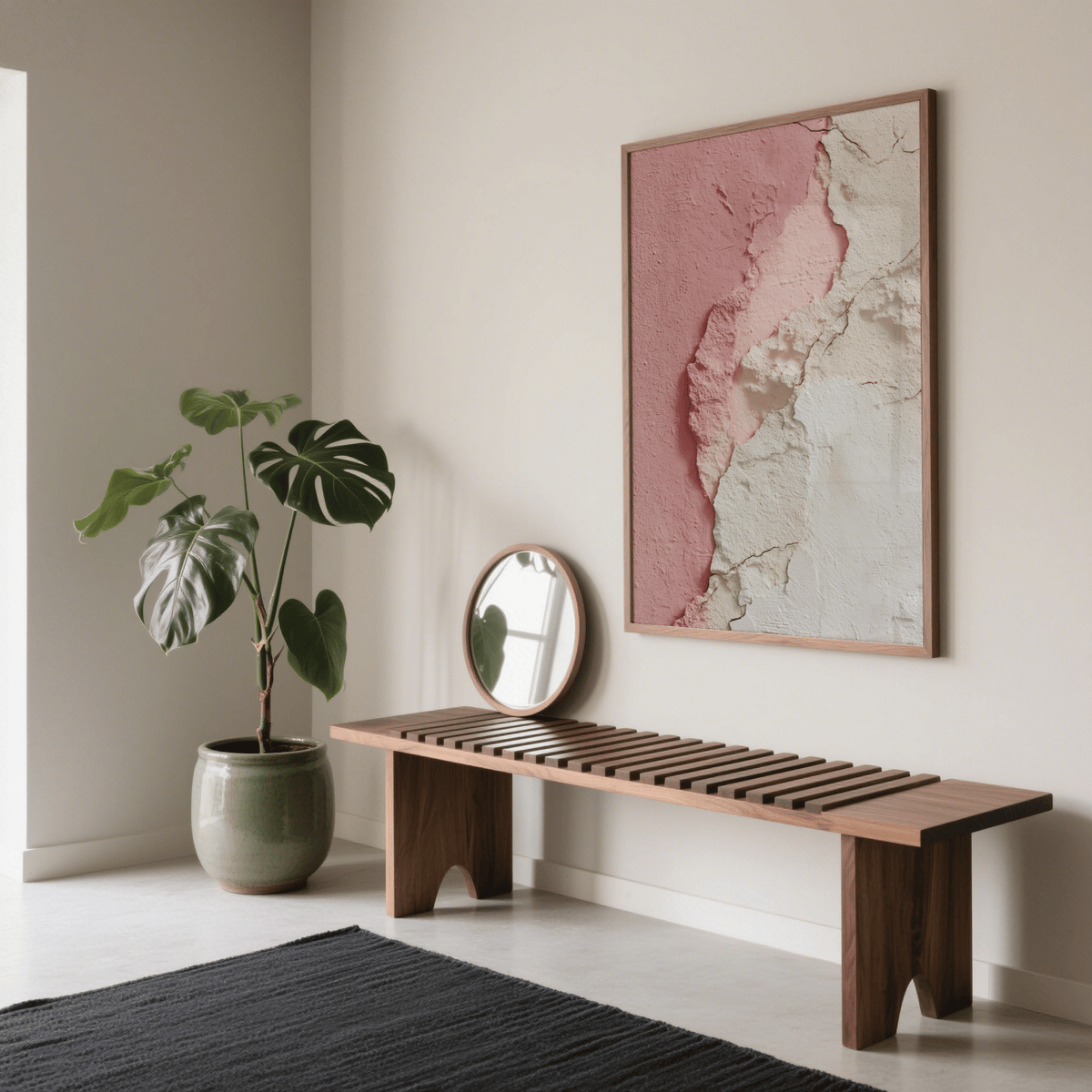 Pink Abstract Print textured wall art with Pink and Beige shades