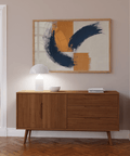 blue orange wall poster, textured orange, navy blue, living room art print