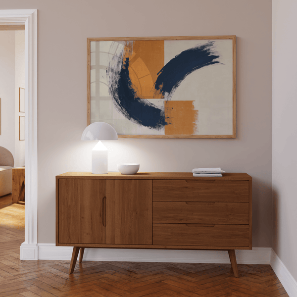 blue orange wall poster, textured orange, navy blue, living room art print