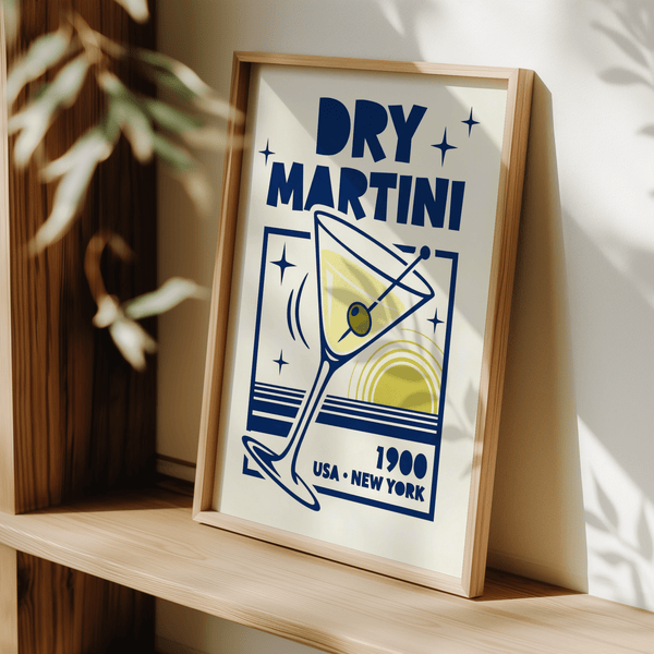 Dry Martini Wall Art in blue and yellow, modern wall art for dining room