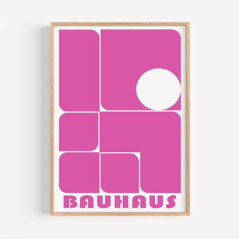 Vibrant pink Bauhaus geometric poster for minimalist and contemporary spaces