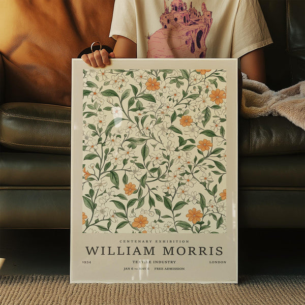 Vintage prints flowers with dainty white petals and orange flower pops.