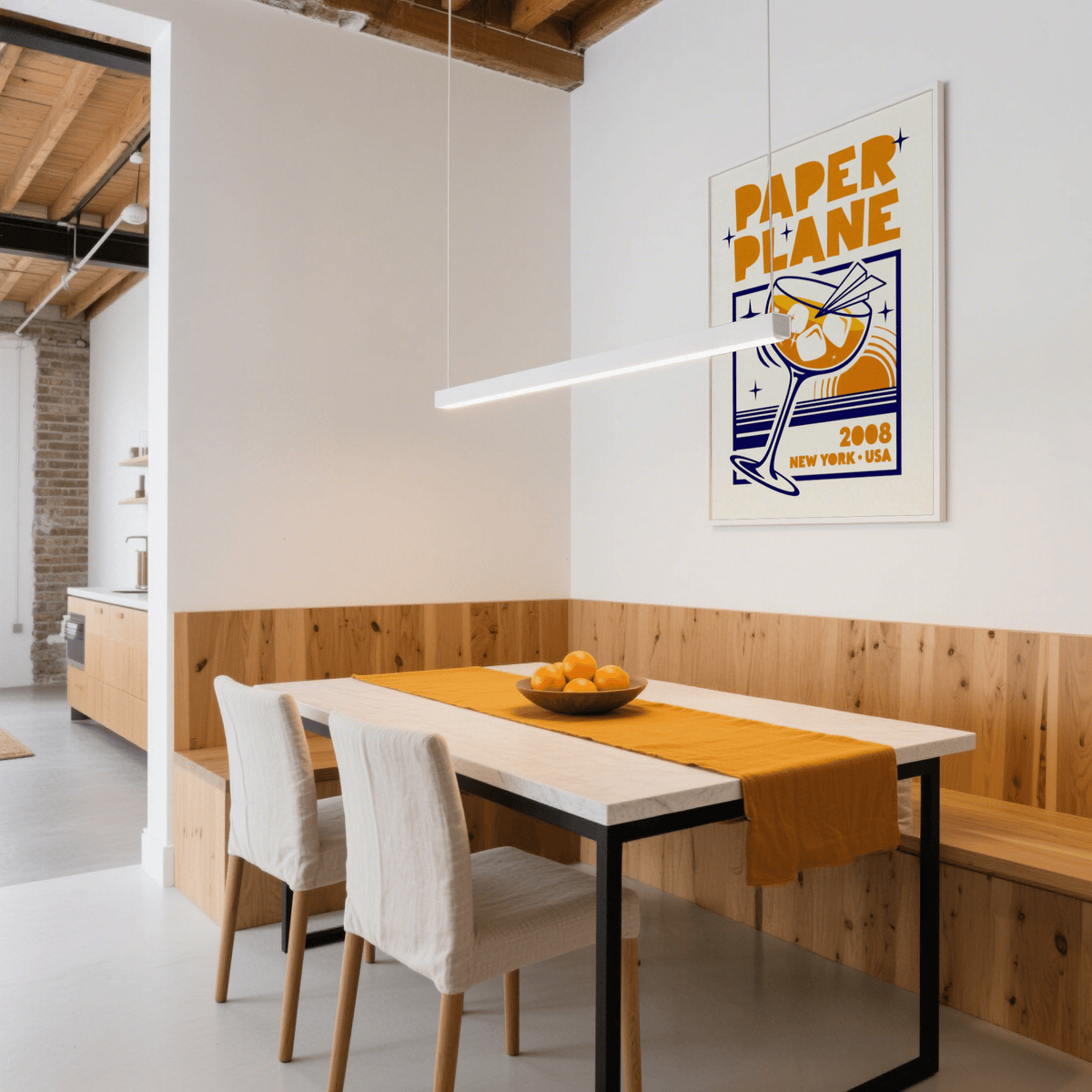 Paper Plane Cocktail Poster modern wall art with orange and blue for dining room