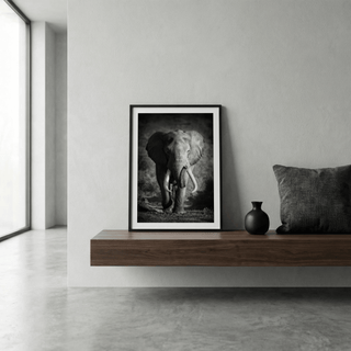 Wildlife Photography Art vertical poster showing elephant against plain background