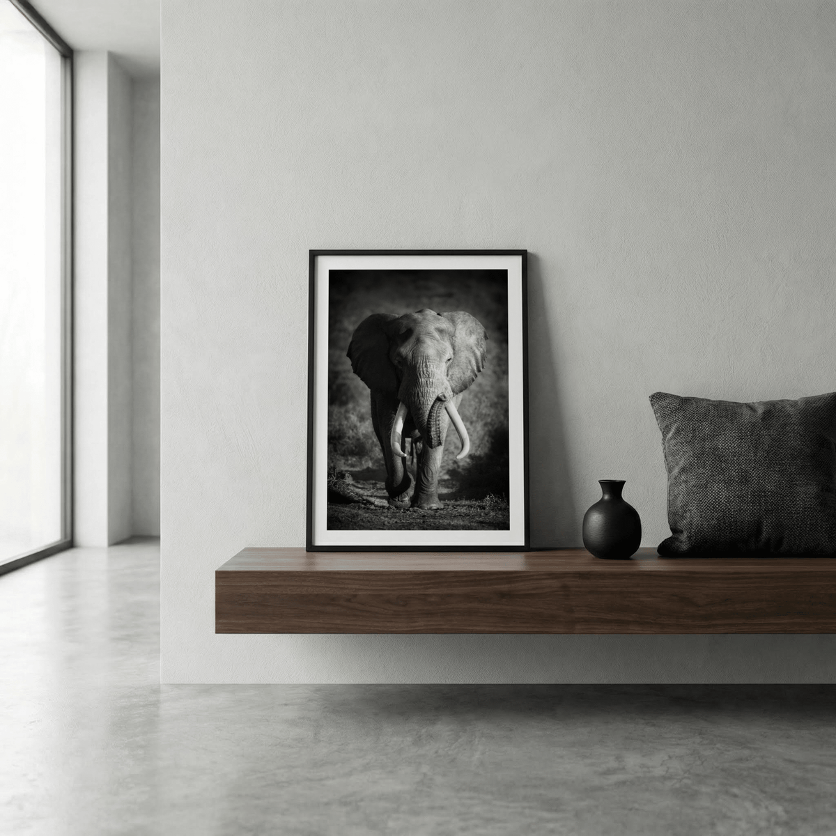 Wildlife Photography Art vertical poster showing elephant against plain background