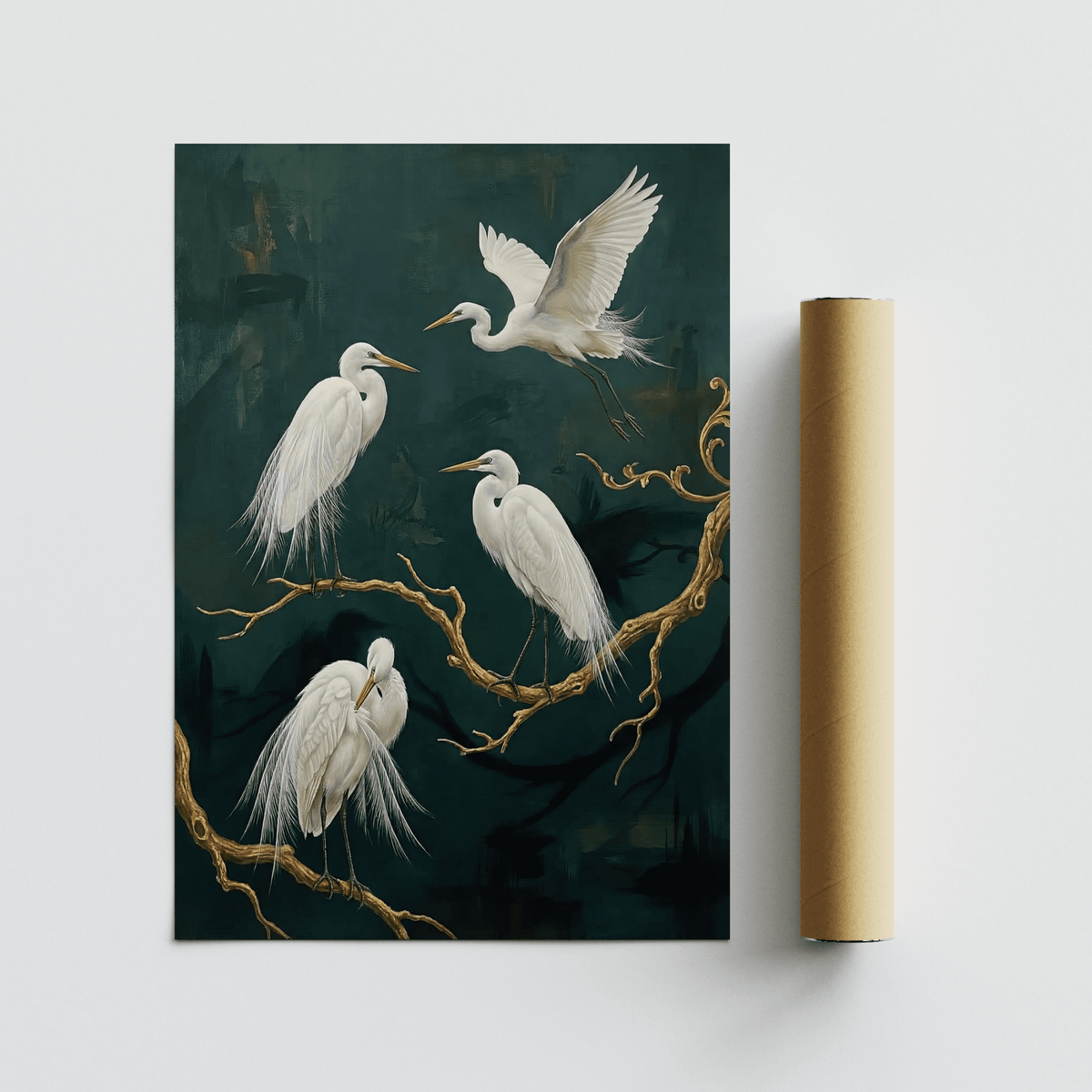 Elegant Bird Art Print with Yellow beaks for nature-inspired spaces