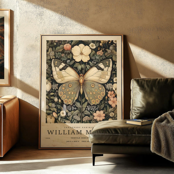Butterfly posters with green and beige insect illustration in a garden theme.