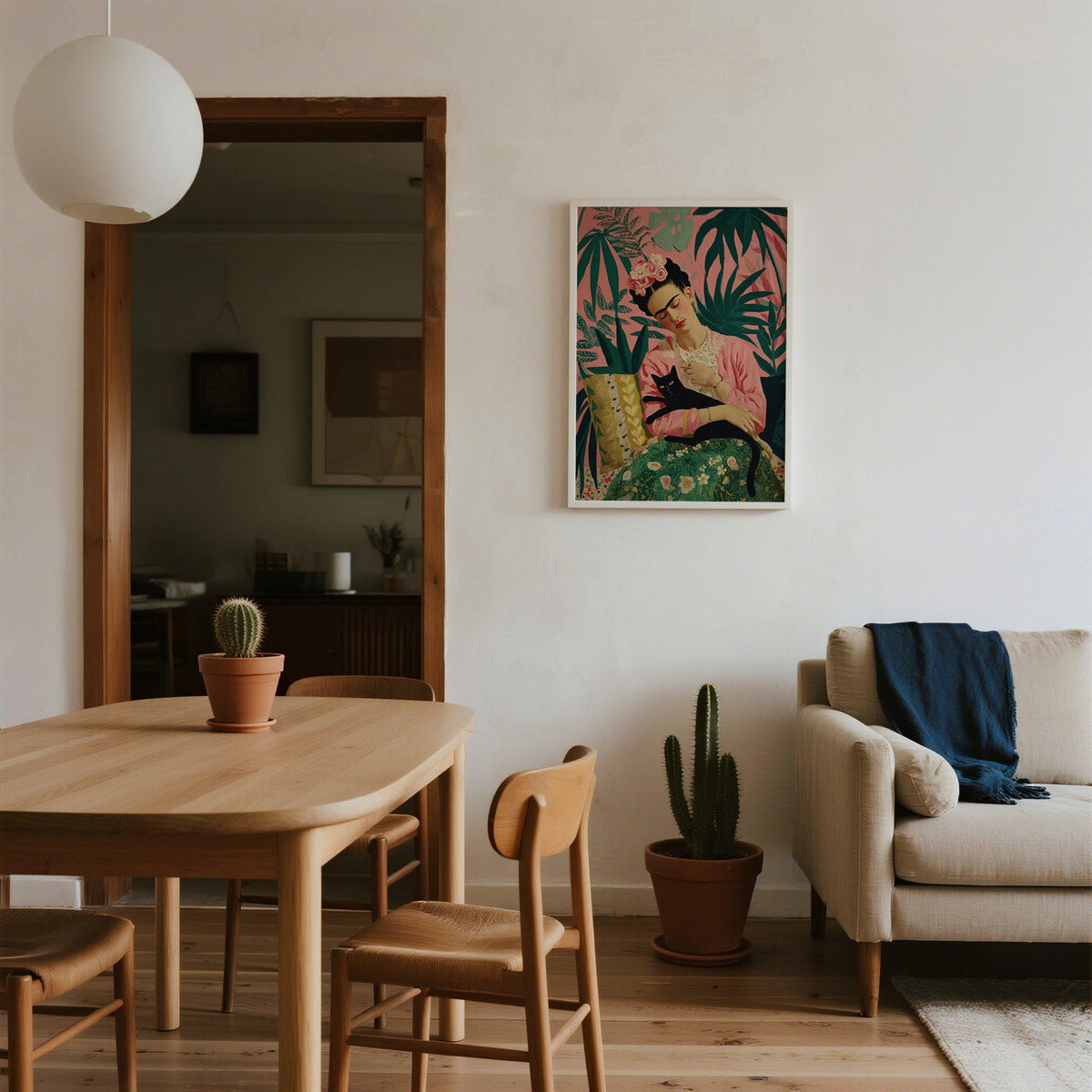 Feminine Famous Mexican Art print with soft brushstrokes and cultural theme.