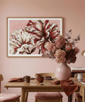 Botanical wall art print featuring expressive petal folds and leaf details