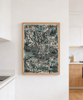 Living room scene with Hong Kong Map Wall Art hung above a console table