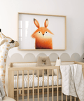 Cute Fox Poster with White, Brown, and Orange hues in play area poster
