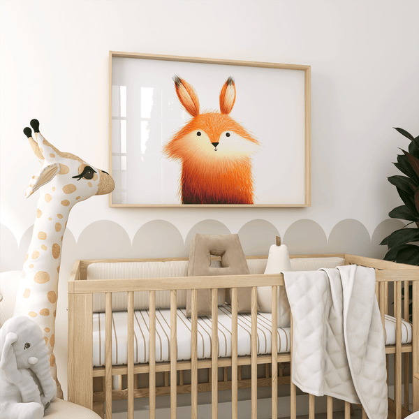 Cute Fox Poster with White, Brown, and Orange hues in play area poster