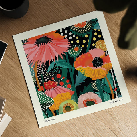 Bold floral poster with intricate artistic details.