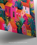 Pink and yellow house details in Mexican Village Painting wall art.