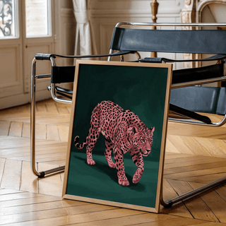 Modern Pink Leopard Wall Art poster in pink, green, and black for bedroom