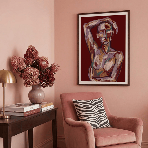 Expressive portrait wall art print with blocky features and brush texture