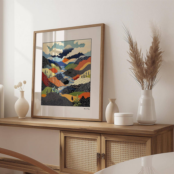 Contemporary Japanese art prints with Kusama-inspired patterns