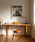 Minimal travel poster print featuring Sagrada Família architecture photo and wide margin layout