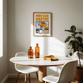 Porn Star Martini Print wall art, Orange and Blue for dining area