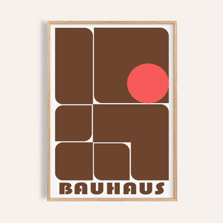 Wall Art for Offices with brown geometric shapes and a red circle in a minimalist style