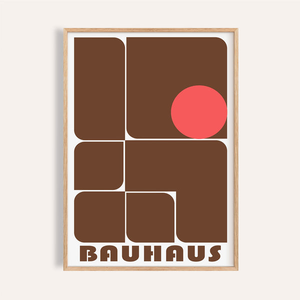Wall art for offices featuring retro Bauhaus brown and a red circle