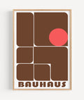 Bold abstract geometric Bauhaus design poster in brown and red for living room decor