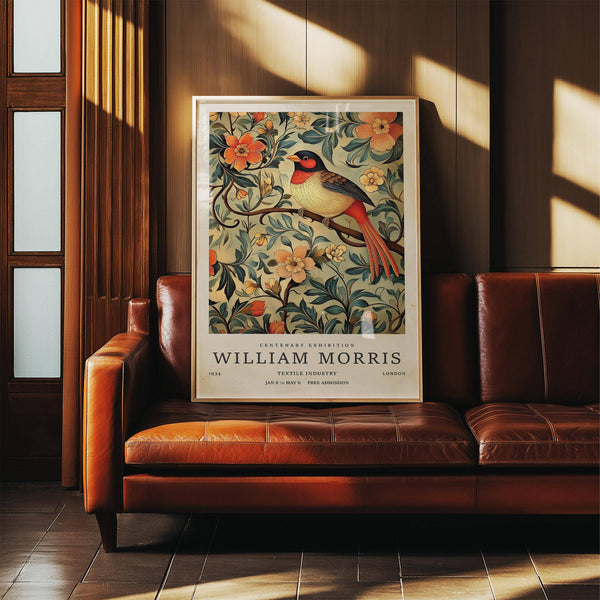 Songbird perched among vines in bird vintage prints for hallway