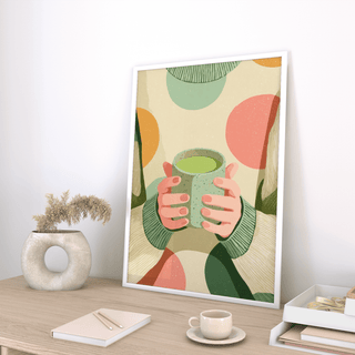 Cozy Matcha Art wall art for cozy reading nook with beige and orange