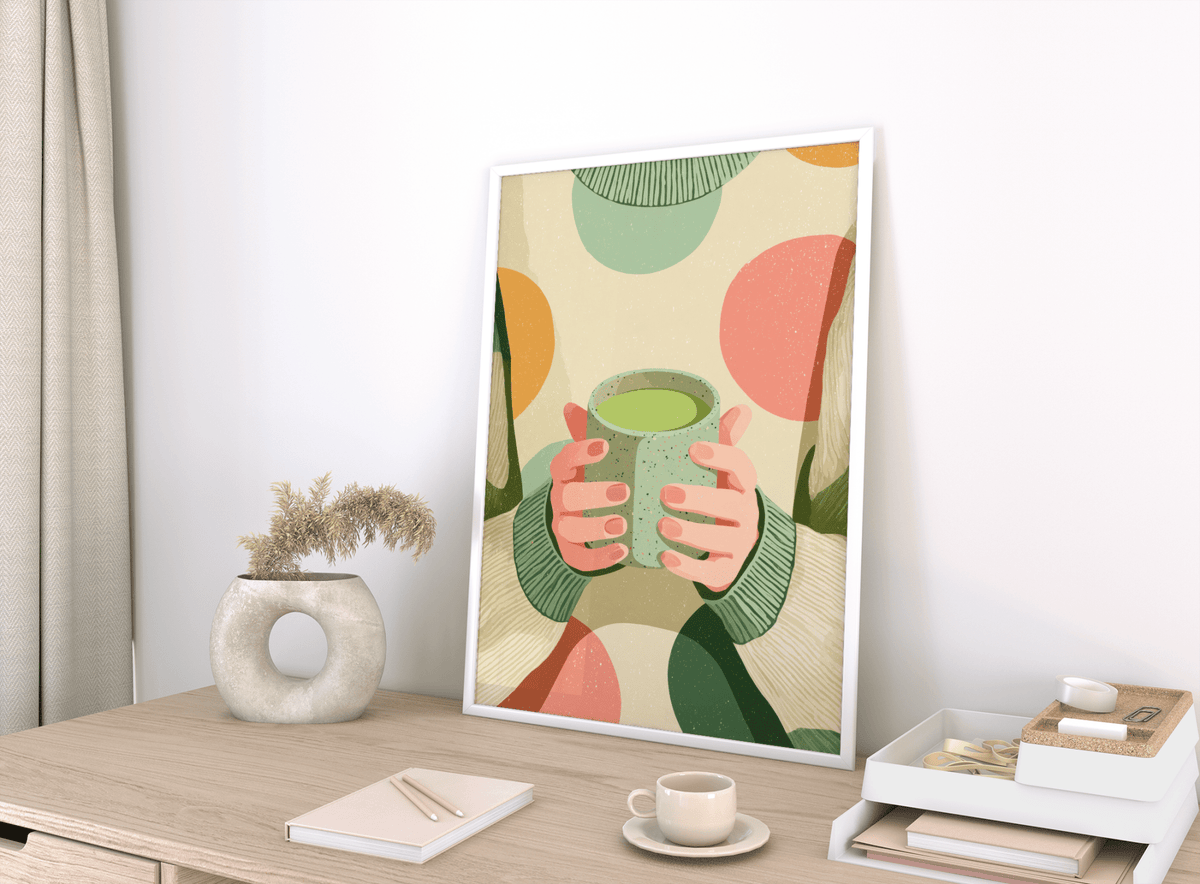 Cozy Matcha Art wall art for cozy reading nook with beige and orange