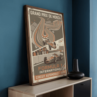 Presenting 1965 Racing Circuit Wall Art print showing Grand Prix de Monza title and stylized racing circuit