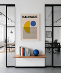 Contemporary Geometric Lines Art print in Blue and Yellow for den
