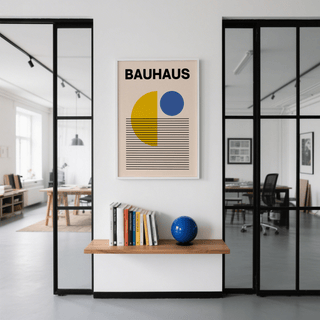 Contemporary Geometric Lines Art print in Blue and Yellow for den
