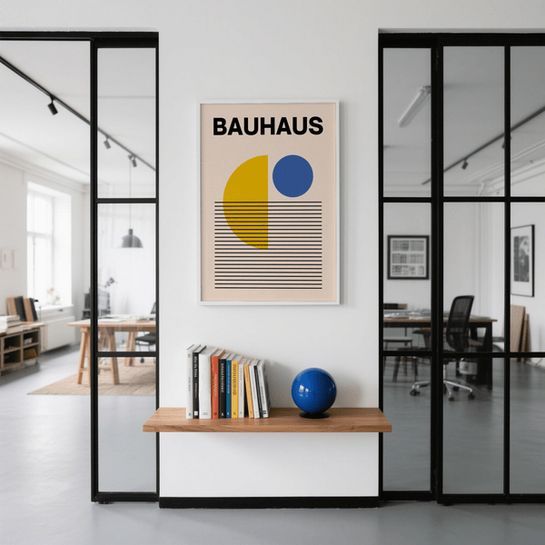 Contemporary Geometric Lines Art print in Blue and Yellow for den