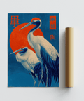 Abstract Cranes Art Print in Red, Blue, and White for lounge