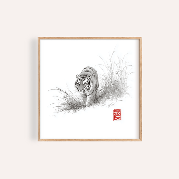 Tiger Ink Art gray and white wall art print for living room