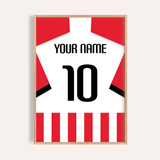 Maglia da calcio personalizzata – A righe rosse e bianche con numero nero — wooden-frame main image