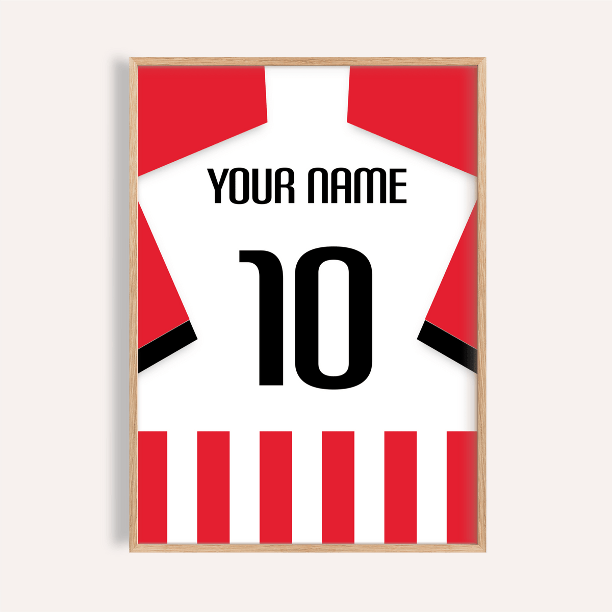 Football Shirt Poster in Red and White Stripes with Black Number