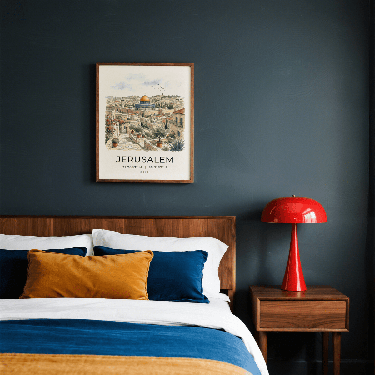 Detailed Jerusalem Art Print wall art featuring walled city rooftops and central dome