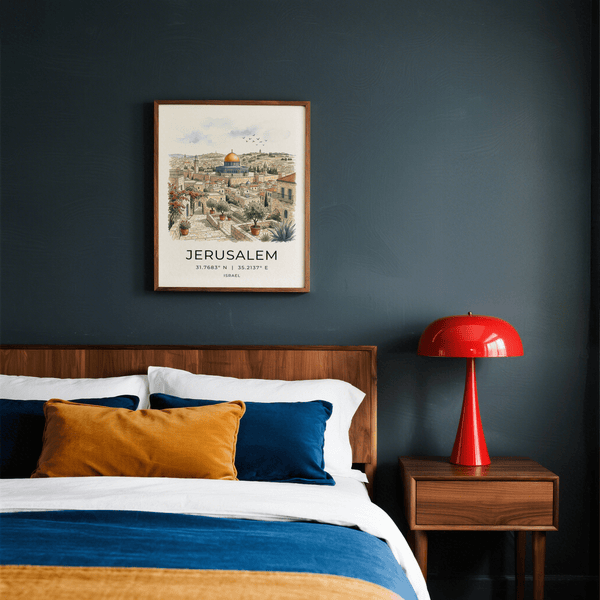 Detailed Jerusalem Art Print wall art featuring walled city rooftops and central dome